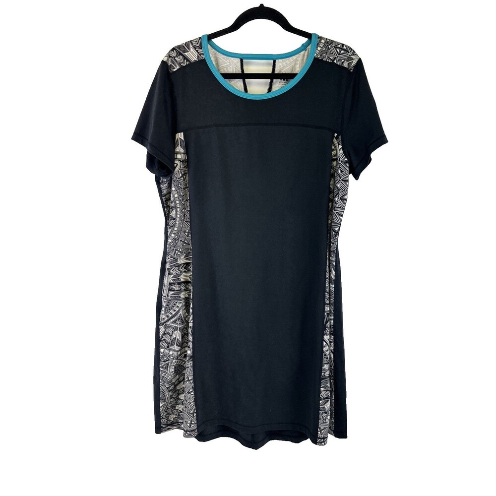 Title Nine Dream Dress Athletic Black Zip Pocket Geo Mixed Print Teal Womens XL